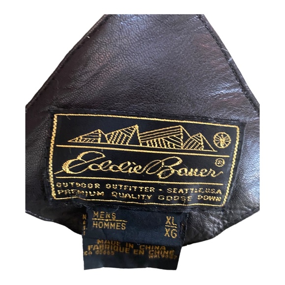 Vintage EDDIE BAUER Mens XL Brown Leather and Down winter zip jacket - Picture 11 of 16